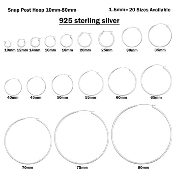 1.5mm Thickness Snap Post Hoop Earring Hoop Earrings Round 925 Sterling Silver (10mm-80mm)